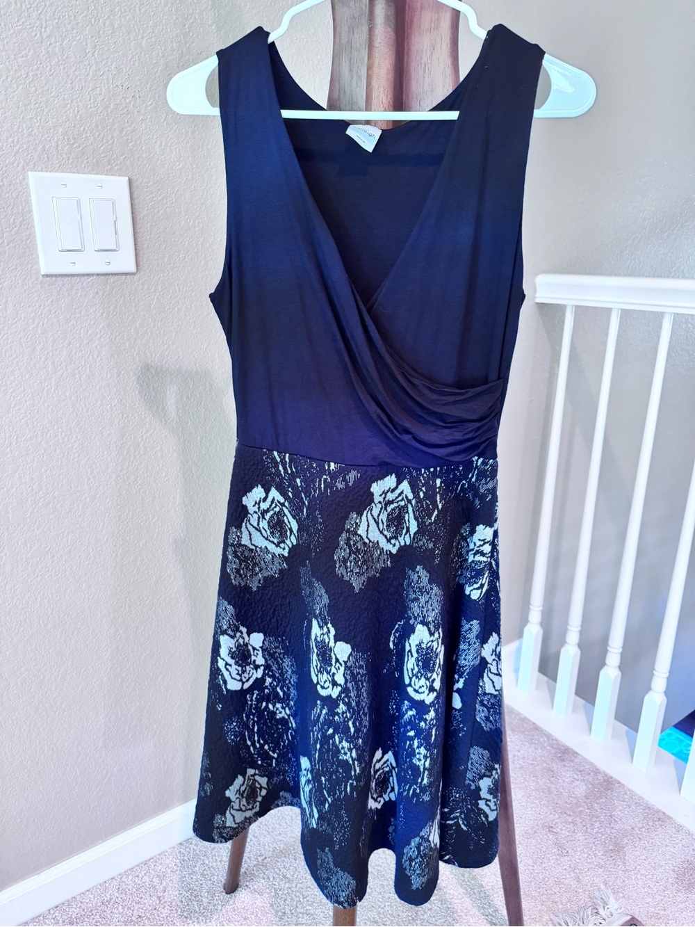 Kaileigh navy Sleeveless Dress with White Floral Skirting